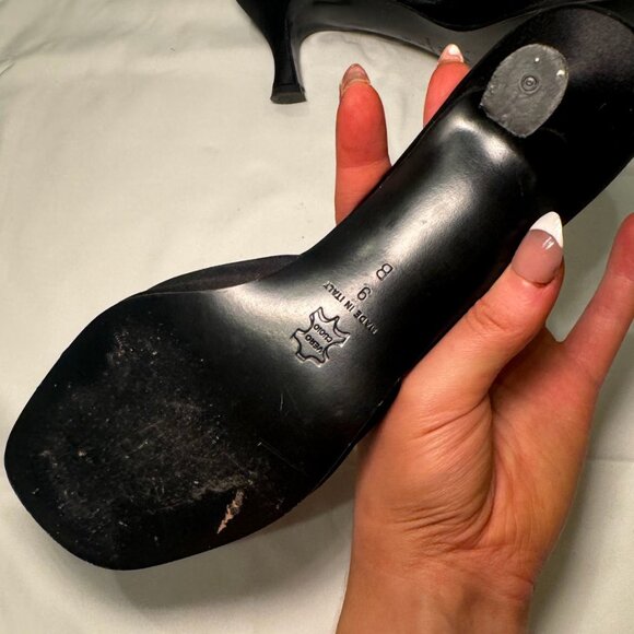 Sleek black satin kitten heels by Adrienne Vittadini, made in Italy. Features a - Picture 5 of 6